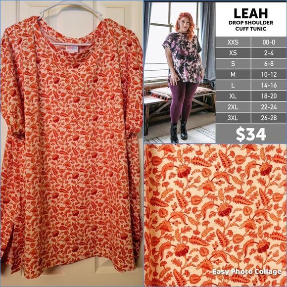#024 LuLaRoe “Leah” drop shoulder cuffed tunics. Sze. 3X - Picture 1 of 3